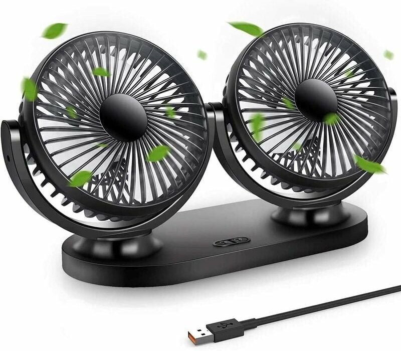 Yoyo - USB-Ventilator, Mini-Ventilator, Doppelkopf, 360° drehbar, 3 Geschwindigkeiten, tragbarer Ventilator für Auto/Tis...