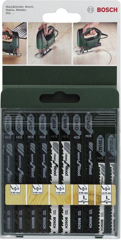 Accessories 2609256744 10tlg. Stichsägeblatt-Set T-Schaft t 144 d (2x), t 244 d (2x), t 101 b - Bosch