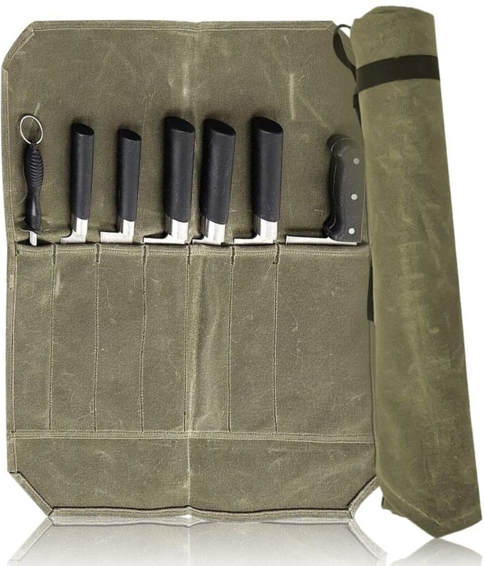 Kochmessertasche, Messerrolle aus gewachstem Canvas, Rollmessertasche, Küchenmesseretui mit 6 Schlitzen, für Küchenmesse...