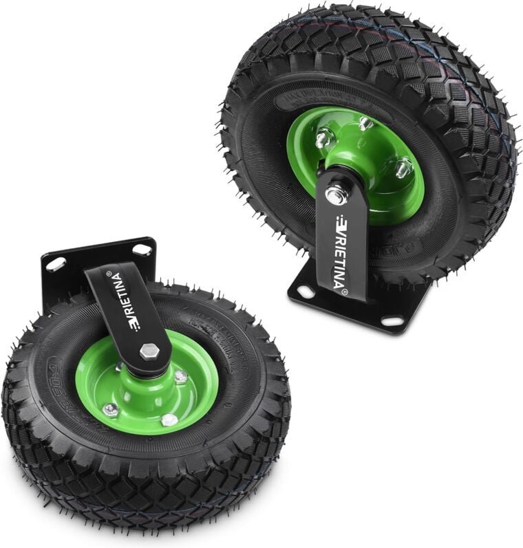 Thumbnail - 2 Stück Bockrolle Set ø 250 x 90 mm Rad, Ruhig Luftrad auf Stahlfelge Schwartz mit Stoßdämpfung, Bollerwagen & Transport...