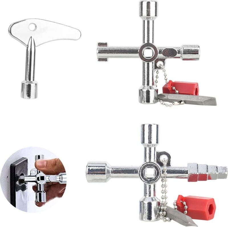 Multifunktionsschlüssel, 3 Stück, 4-Wege-Dreiecksschlüssel, Universalschlüssel, Universal-Kreuzschlüssel für Wasserzähle...