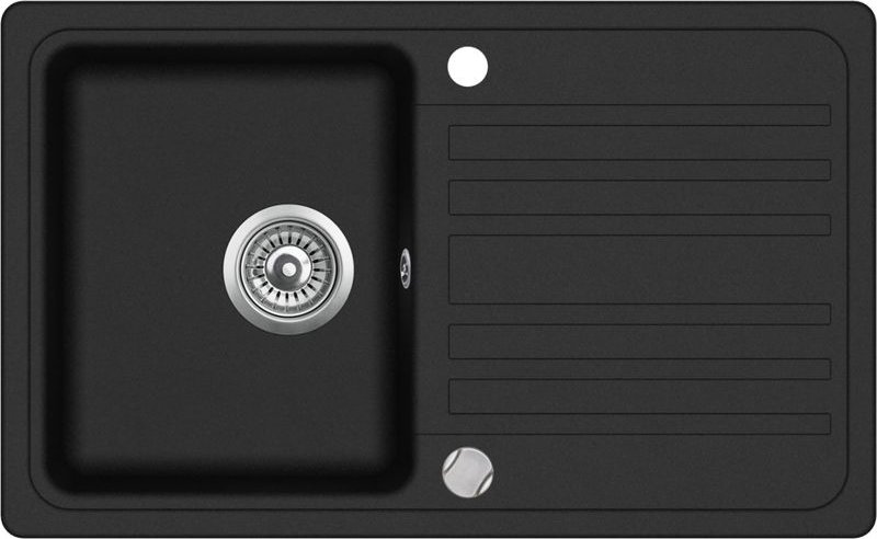 Quellmalz - Granitspüle W760 - schwarz, ab 45er Unterschrank, 76,5 x 46 cm