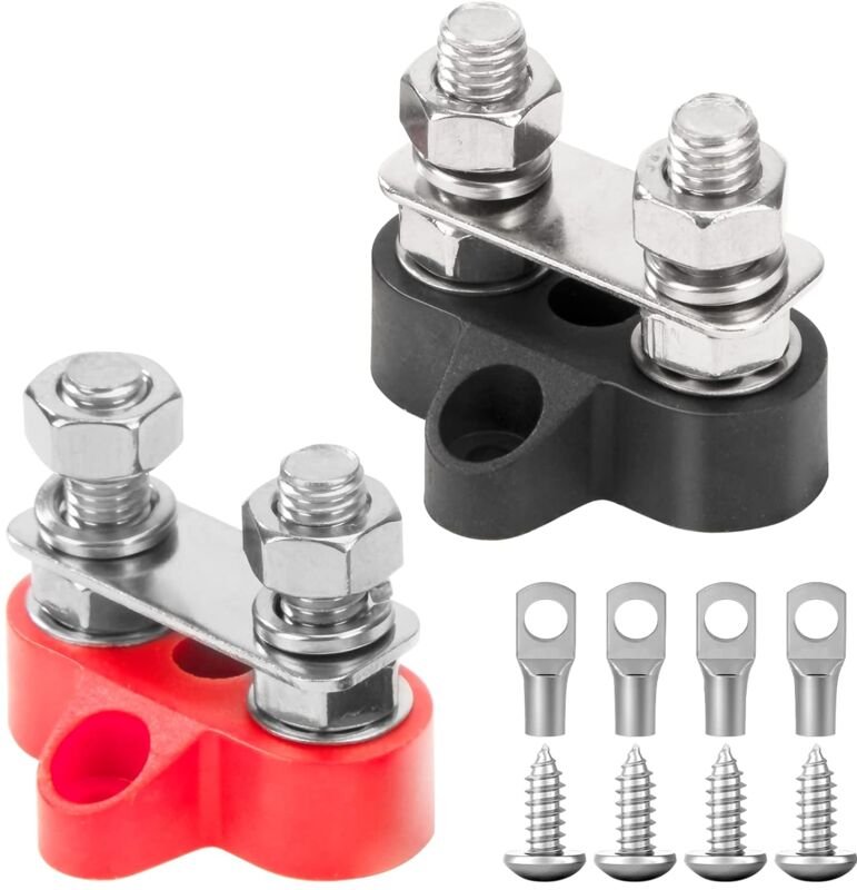 Beijiyi - Batterie-Stromverteilungsklemmenblock, M8-Doppelklemmen-Batterieklemmenblock, 12 V-48 v, für Auto, lkw, Boot, ...