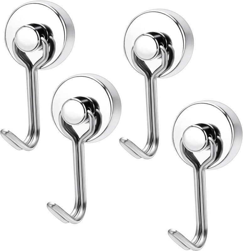 Thumbnail - Magnethaken, Set mit 4 silbernen Magnethaken, extra starke Magnethaken, vertikale Tragfähigkeit 0–15 kg, magnetischer Dr...