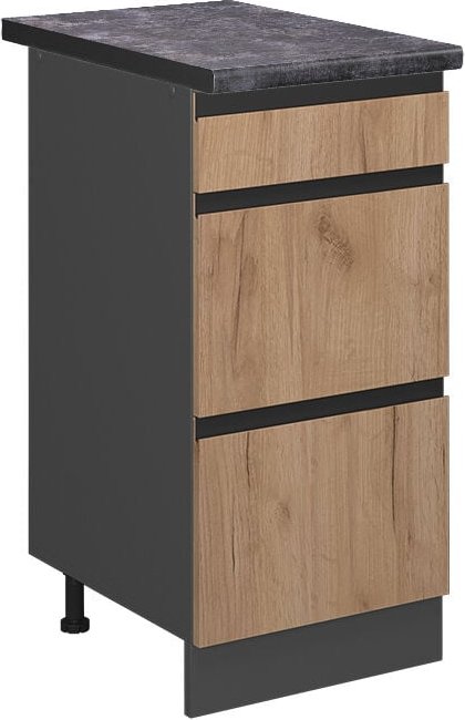 Küchenunterschrank R-Line, Goldkraft Eiche, 40 cm mit Schubladen, ap Anthrazit Vicco