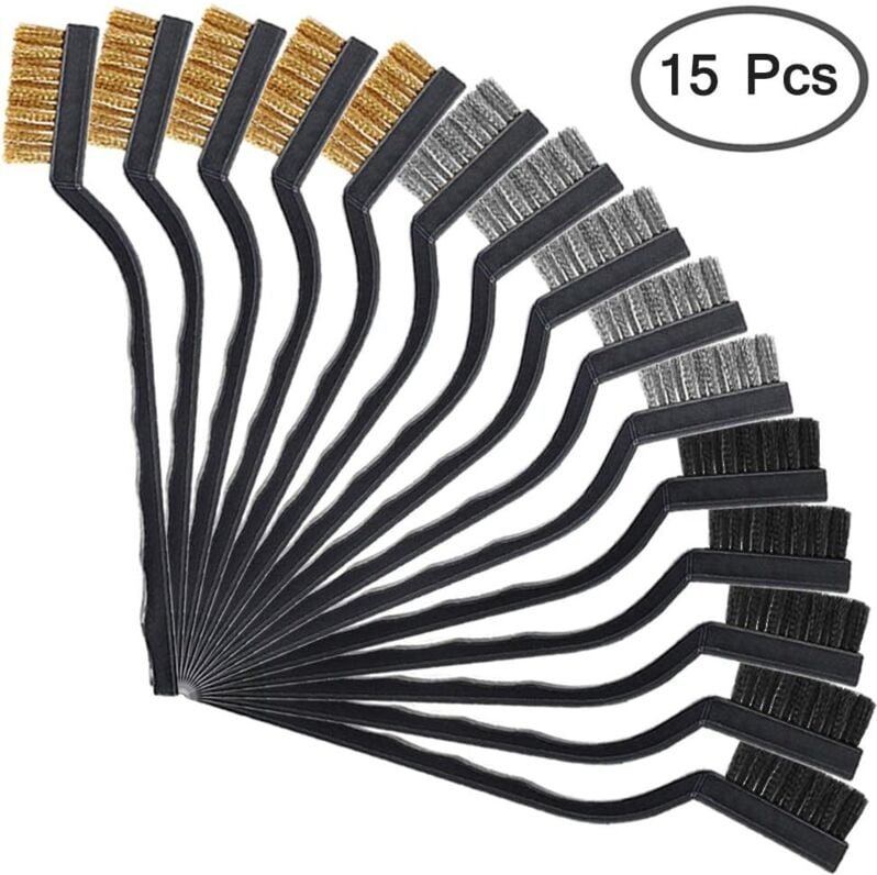 Thumbnail - Reinigungsbürsten-Set, 15-teilig, Drahtbürsten mit gebogenem Griff, Edelstahl, Messing und Nylon, zum Schweißen und Rost...