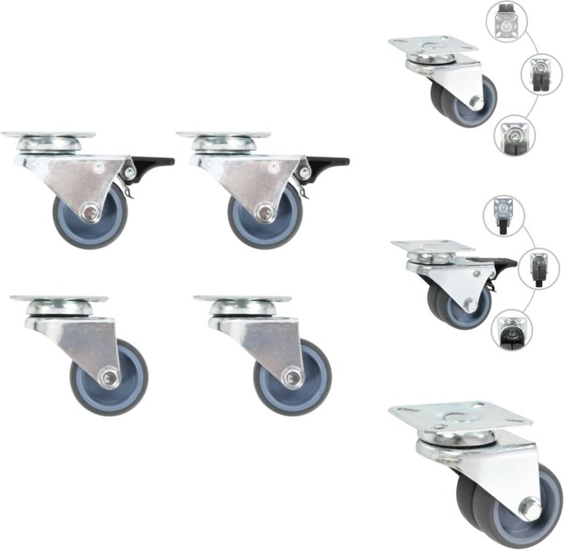 Lenkrollen mit Zwillingsrad 4 Stk. 50 mm - Lenkrollen - Rollensatz - Schubladenführung - Transportwagen - Industriemater...