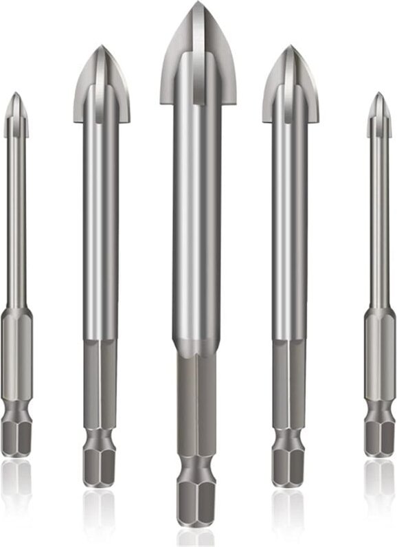 Effizientes Universal-Bohrwerkzeug, 5-teiliges Kreuz-Sechskant-Fliesenbohrer-Set, Betonbohrer-Set für Glas, Kunststoff, ...