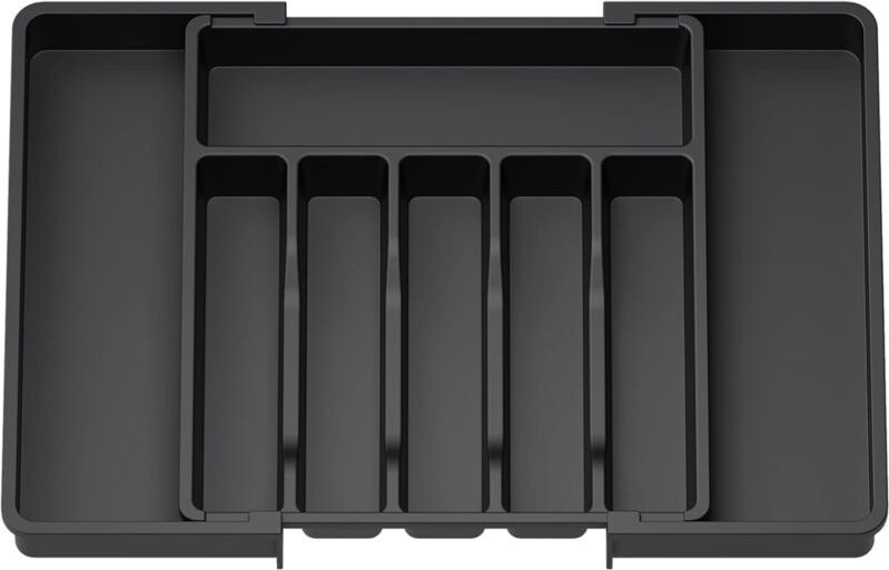 Besteckhalter-Schwarz, erweiterbare Schubladen-Utensilienablage, verstellbarer Schubladen-Organizer für die Küche, kompa...