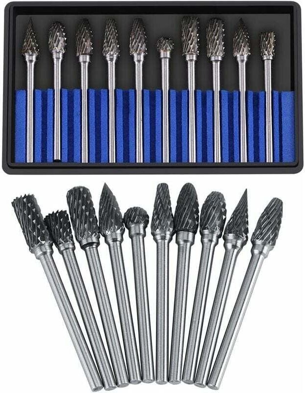 Hartmetall-Frässtift-Set, Rotationsfeilen, Wolframstahl, 10-teilig, Kopffräser mit 3-mm-Schaft, 6-mm-Bohrer, Schnitzen, ...