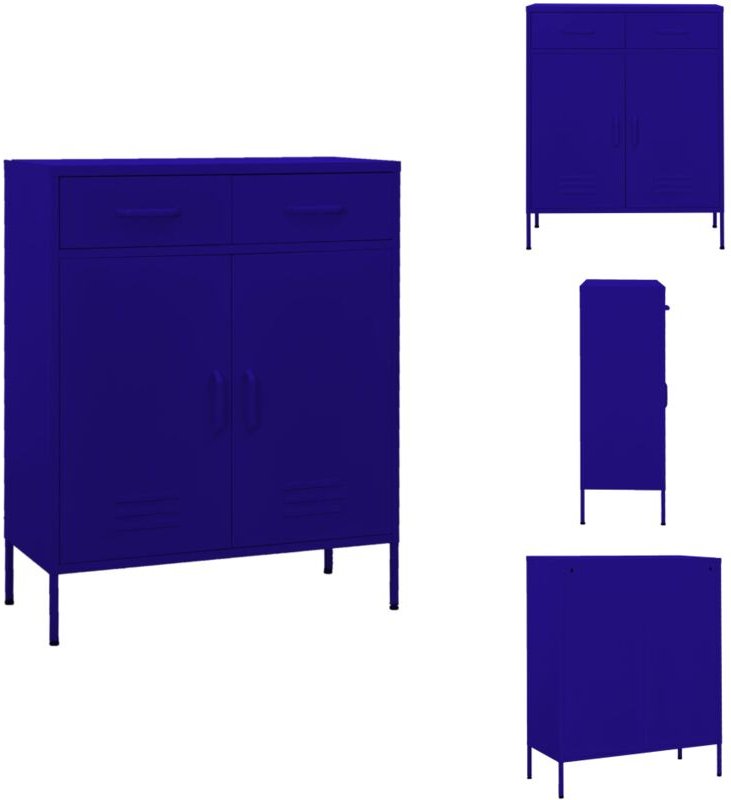 Lagerschrank Marineblau 80x35x101,5 cm Stahl - Metallschrank - Aufbewahrungsraum - Wohnzimmermöbel - Garderobe - Sideboa...