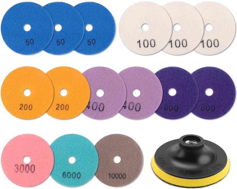 16-teiliges Diamant-Polierpad-Set, 4 Zoll, 100 mm, nass/trocken, für Stein, Beton, Marmor, Schleifscheiben-Set