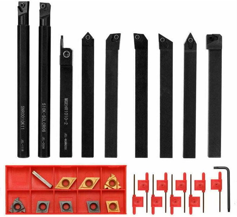 9-teiliges Drehwerkzeug-Set mit hoher Härte für Metalldrehmaschinen, CNC-Werkzeughalter mit Schraubenschlüssel und 10-mm...