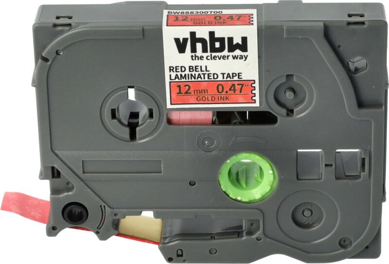 Vhbw - Schriftband-Kassette kompatibel mit Brother pt 2610, 2700, 2700VP, 2710 Etiketten-Drucker 8m x 12mm Gold auf Rot ...