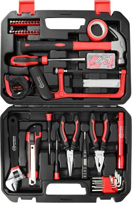 Höfftech 108-teiliges Werkzeugset mit Hammer, Schraubendrehern, Zangen, Säge, Taschenlampe und mehr - Ideal für Heimwerk...
