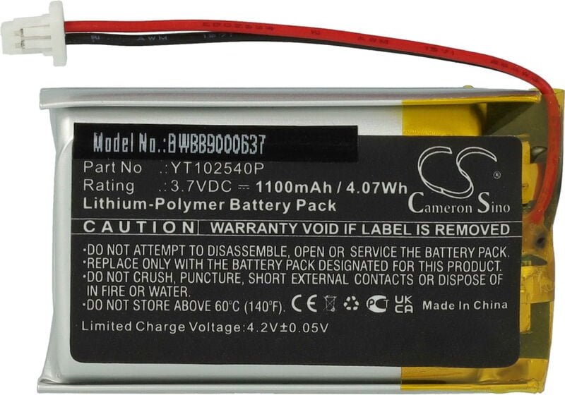 Vhbw - Akku Ersatz für Sena YT102540P für Wireless Headset Kopfhörer (1100mAh, 3,7V, Li-Polymer)