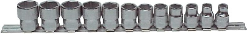 Bahco 3/8 Steckschlüssel-Satz, metrisch, Sechskantprofil, - 12-tlg., auf Klemmleiste