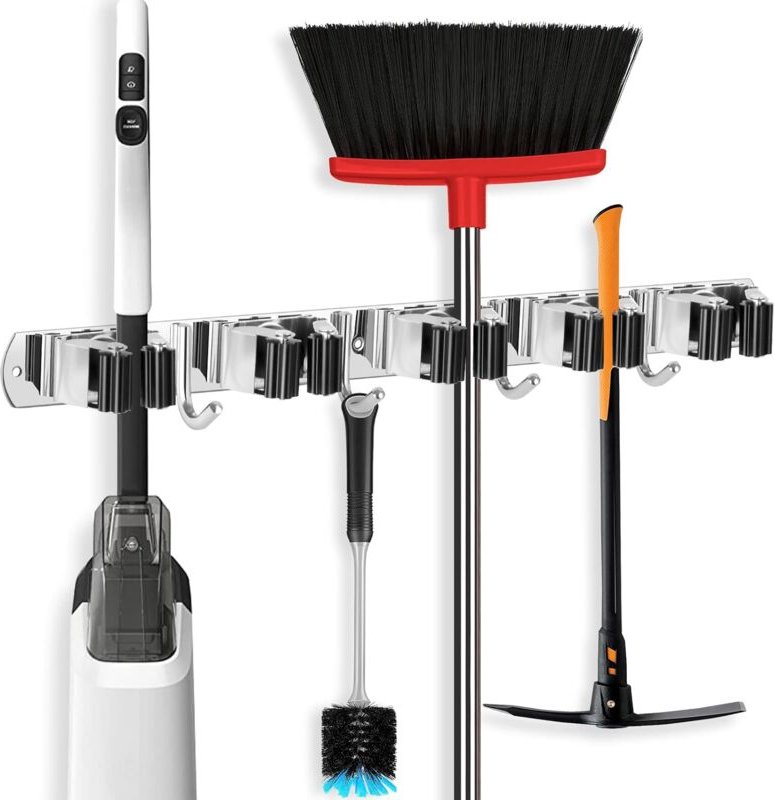 Petites Ecrevisses - Besenhalterung Wand Gerätehalter Wandhalterung mit 5 Halter und 4 Haken Mopphalter Selbstklebend fü...