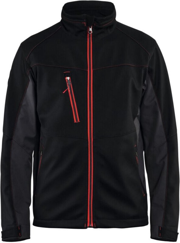 Blaklader - Blakläder Softshell Jacke Service Plus, schwarz / rot, Unisex-Größe: m