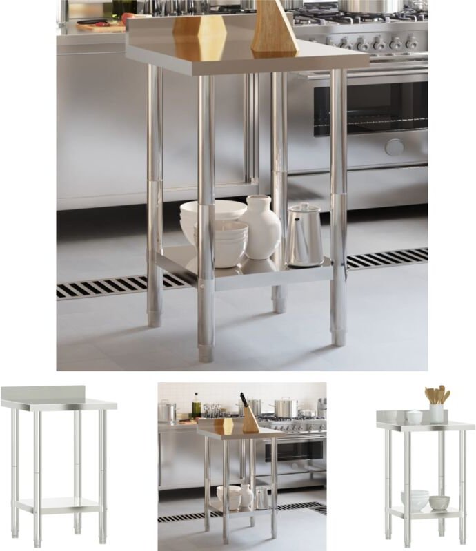 The Living Store - Küchen-Arbeitstisch mit Aufkantung 55x55x93 cm Edelstahl - Gastronomie