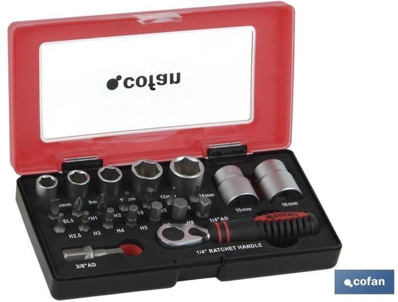 Mini-Ratschensatz, Stecknüsse und 1/4 Bits 23-tlg.