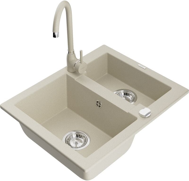 Carlos 1,5-Becken-Granitspüle mit Mischbatterie Telma, Beige - 6518-69-670200-69 - Mexen
