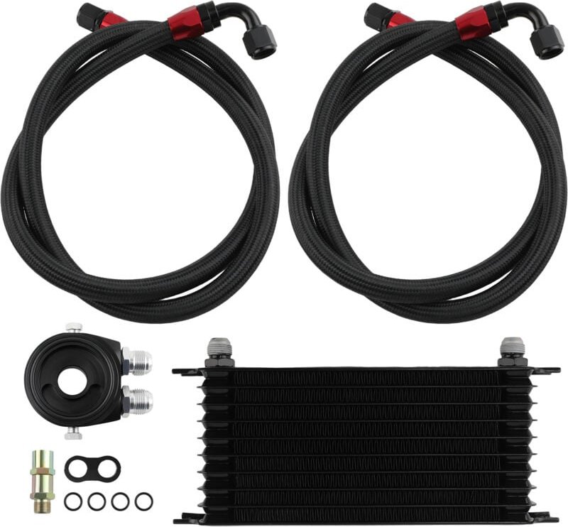 Thumbnail - 10 Row Universal EngineTransmission Oil Cooler Filter Adapter Hose Kit new