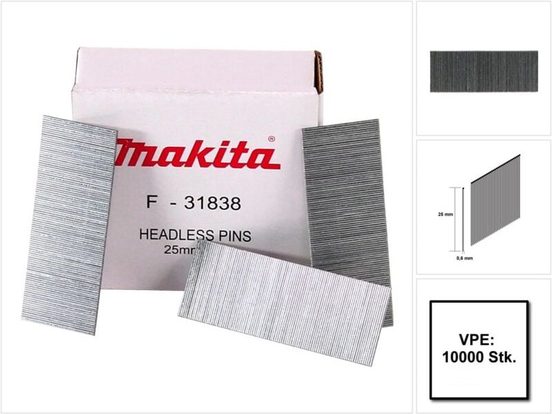 Thumbnail - Stifte Pins 25 x 0,6 mm 10000 Stück ( F-31838 ) für Akku Pintacker DPT351 / DPT353 - Makita