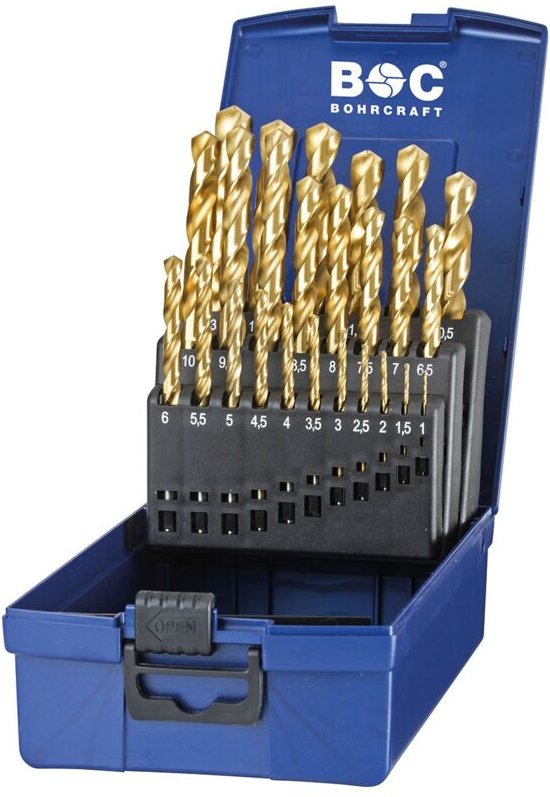 DIN 338 N HSS-TiN Bohrer-Satz, KT13 ABS Box //1-13x0,5/25-tlg. Bohrcraft 11301330025