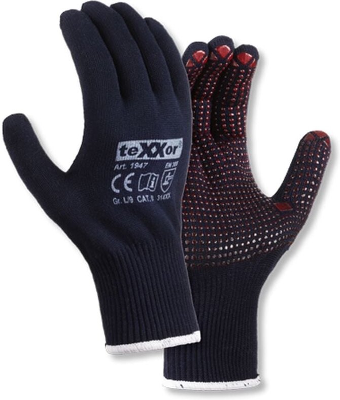 teXXor® Feinstrick-Handschuhe BAUMWOLLE/NYLON, Blau/rote Noppen