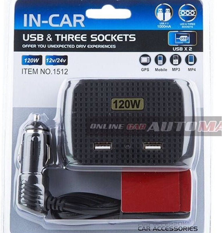 Trade Shop - SPLITTER-ADAPTER 3 DREIFACH-ZIGARETTENANZÜNDER + 2 USB 120W AUTO CAMPER BOOT MULTICHARGER -
