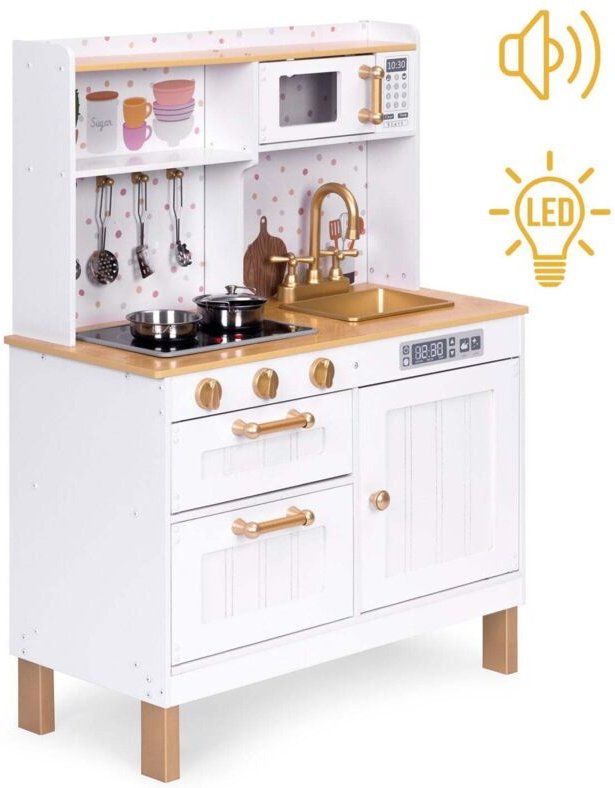 Spielkuche aus holz fur kinder mit sounds und led gro mit aufklappbaren schranken und 7 zubehorteilen ecotoys