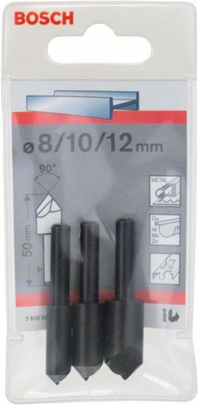 Bosch - Accessories 2608596667 Kegelsenker-Set 3teilig 8 mm, 10 mm, 12 mm hss Zylinderschaft 1 Set