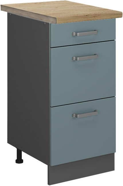Vicco - Küchenunterschrank R-Line, Blau-Grau, 40 cm mit Schubladen, ap Eiche