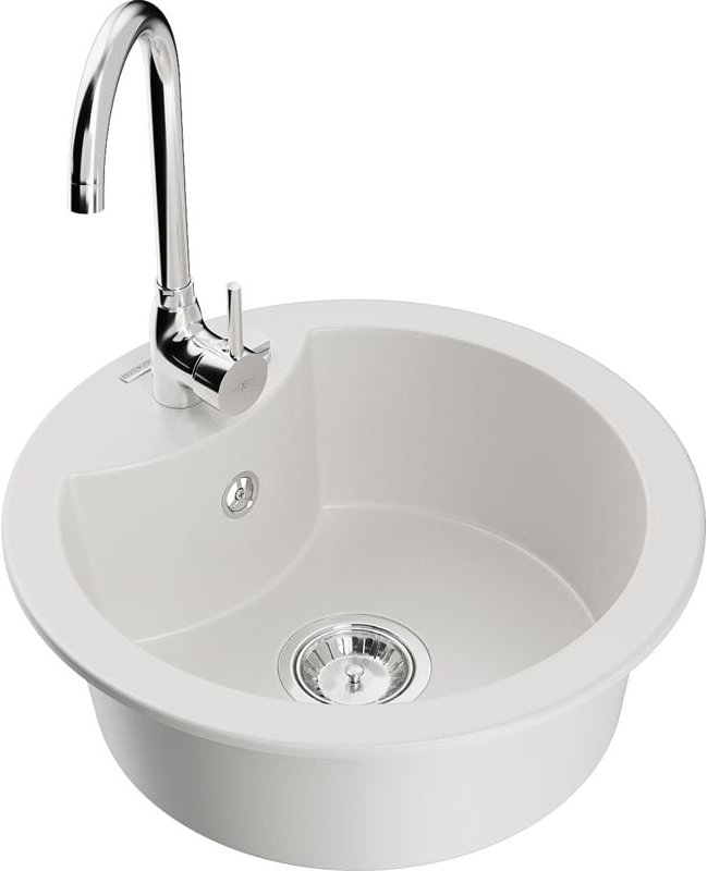 Diego 1-Becken-Granit-Spüle mit Mischbatterie Telma, Weiß - 6512-20-670200-00 - Mexen