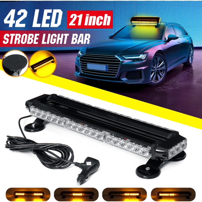 21 Zoll 42LED Magnet Auto Warnleuchte Blitzlicht Notfall Blinker Amber 53cm 42W Hasaki