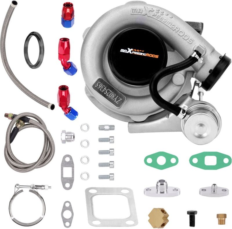 T3 TO4E Turbo Turbocharger .63 a/r + Oil Drain Return + feed Line Kit