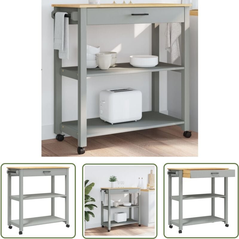 The Living Store Küchenwagen MONZA 84x40x90 cm Massivholz Kiefer - Holz Küchenwagen - Küchenschrank - Vintage Möbel - Kü...