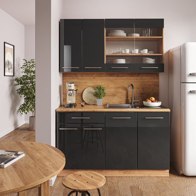 Vicco - Singleküche Fame-Line, Anthrazit Hochglanz/Goldkraft Eiche, 140 cm ohne Arbeitsplatte