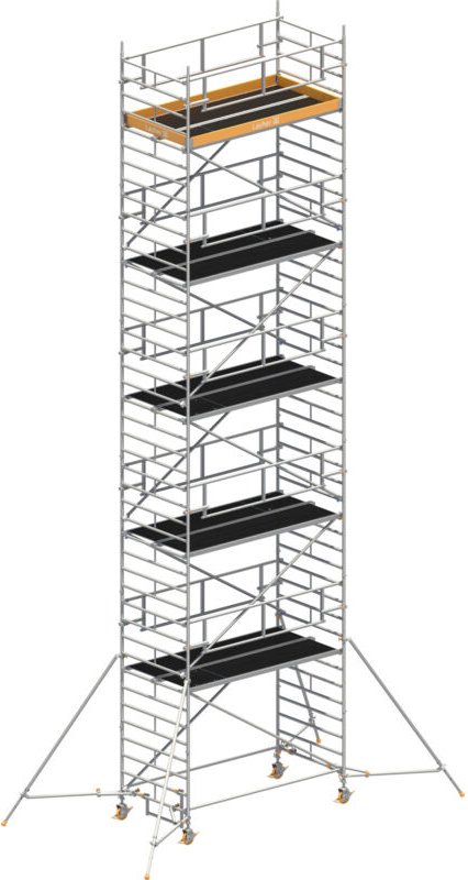 Layher Rollgerüst Uni Breit P2 Safety Plus mit Doppelgeländer und ausziehbaren Gerüststützen 12,20m AH