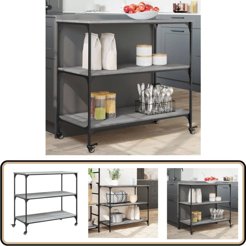 Küchenwagen Grau Sonoma 102x50x95 cm Holzwerkstoff - Küchentisch - Küchenschrank - Kücheninsel - Rollwagen - Servierwage...