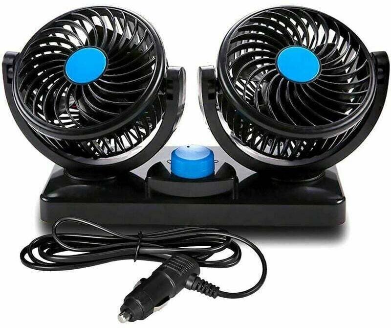 12-V-Autolüfter mit zwei rotierenden Köpfen, leiser, um 360 Grad drehbarer Autolüfter mit 2 einstellbaren Geschwindigkei...