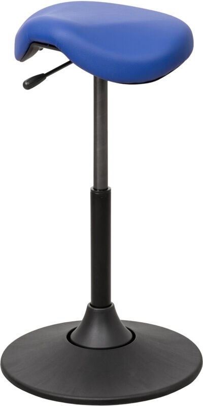 Multibeweglicher Hocker, ergonomisch geformter Sattelsitz, blaues Kunstleder, höhenverstellbar 51-70 cm - Stier