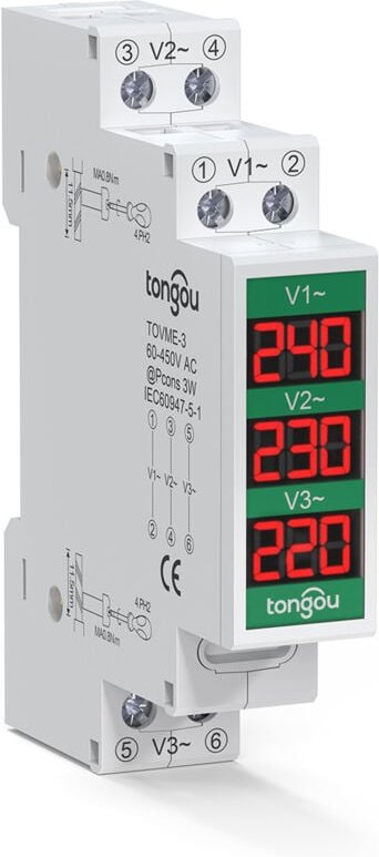 60–450 V Dreiphasen-Voltmeter, Spannungsprüfer mit LCD-Anzeige, digitales Voltmeter und Spannungsdetektor zur DIN-Schien...