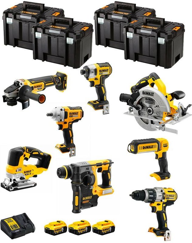 Dewalt - Kit DWK801T (DCD996 + DCH273 + DCG405 + DCF887 + DCF894 + DCS334 + DCS570 + DCL050 + 3 x 5,0 Ah + DCB115 + 4 x ...