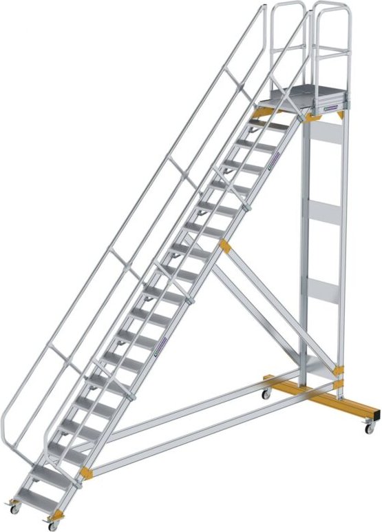 Günzburger Steigtechnik - Plattformtreppe 45° fahrbar Stufenbreite 0,6 m 19 Stufen Aluminium geriffelt - 600779