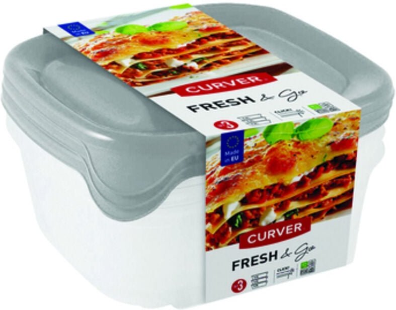 Fresh&go Mix quadratisches Behälterset Minze/Hellgrau/Pfirsich 3x0,8L Curver