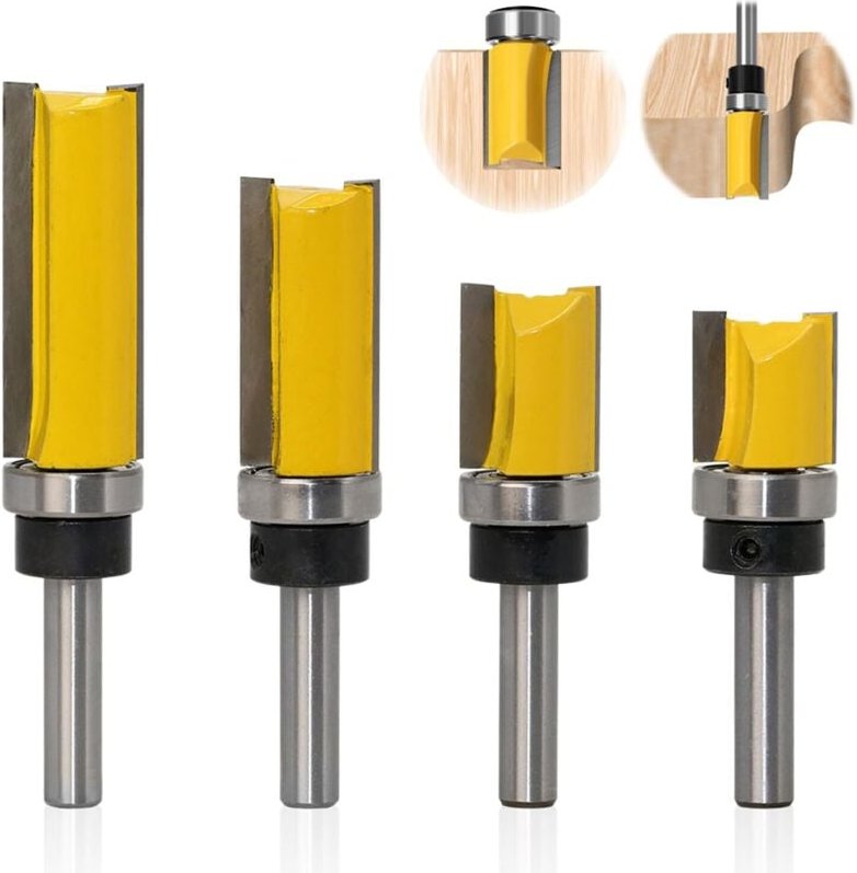 Thumbnail - Shining House - 4 Stück 1/4 Zoll Holzfräser-Kopierfräser (4 Größen) Hochwertige Klinge aus legiertem Stahl 11,9 mm, 20 m...