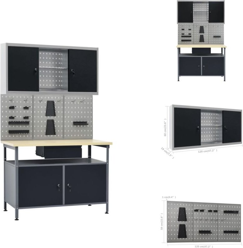 Vidaxl - Werkbänke - Living Werkbank mit 3 Werkzeugwänden und 1 Wandschrank - Schwarz