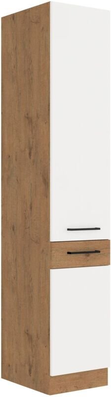 Küchen Preisbombe - Vigo Hochschrank 40 Eiche Lancelot Weiß Hochglanz Küchenzeile Küchenblock Küche